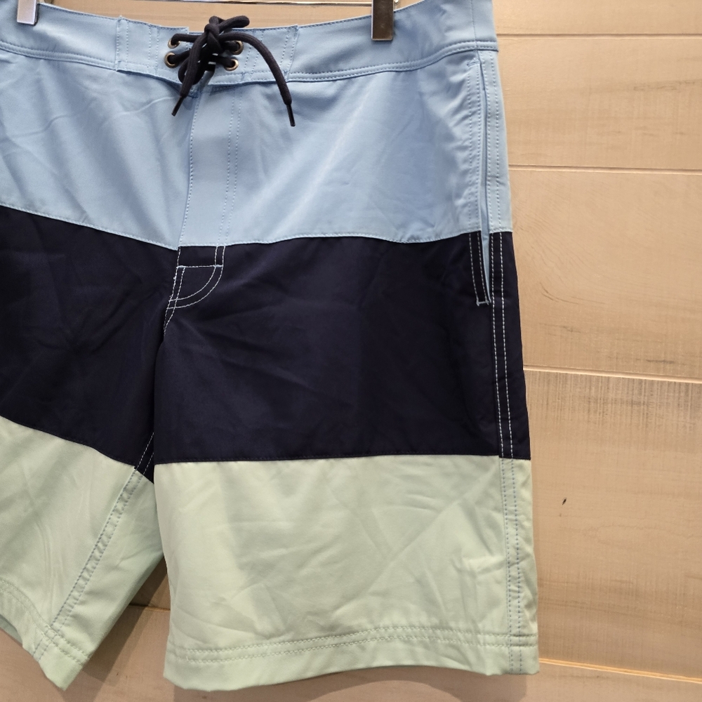 {33/M} J. Crew Flex Swimwear Colorblock Swim Trunks Boardshorts Blue Navy Green - Picture 2 of 8